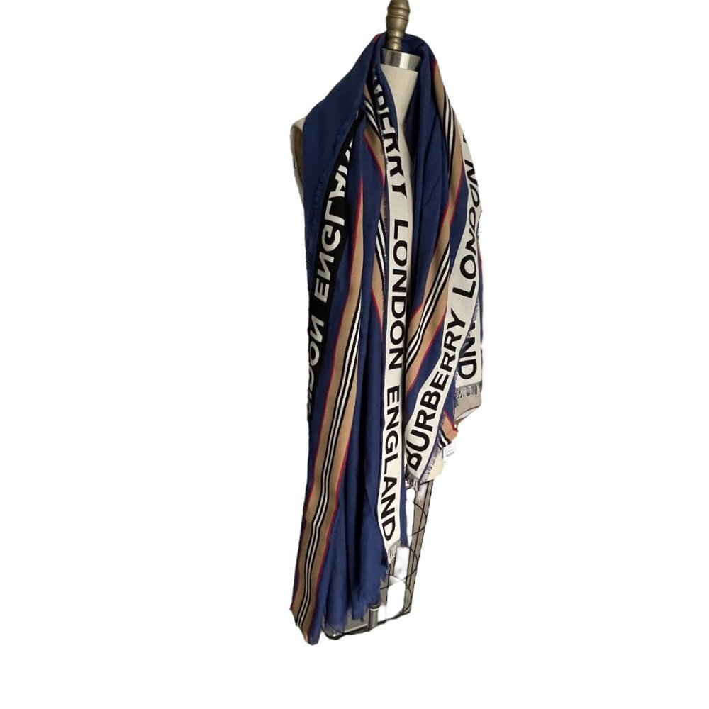Burberry England Striped Blue Heritage  Scarf, 185cm X 100cm, XL size - Picture 2 of 16